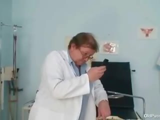 Skinny milf weird pussy fingering by gyno medical person
