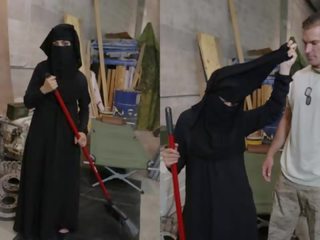 TOUR OF BOOTY - Muslim Woman Sweeping Floor Gets Noticed By sexually aroused American Soldier